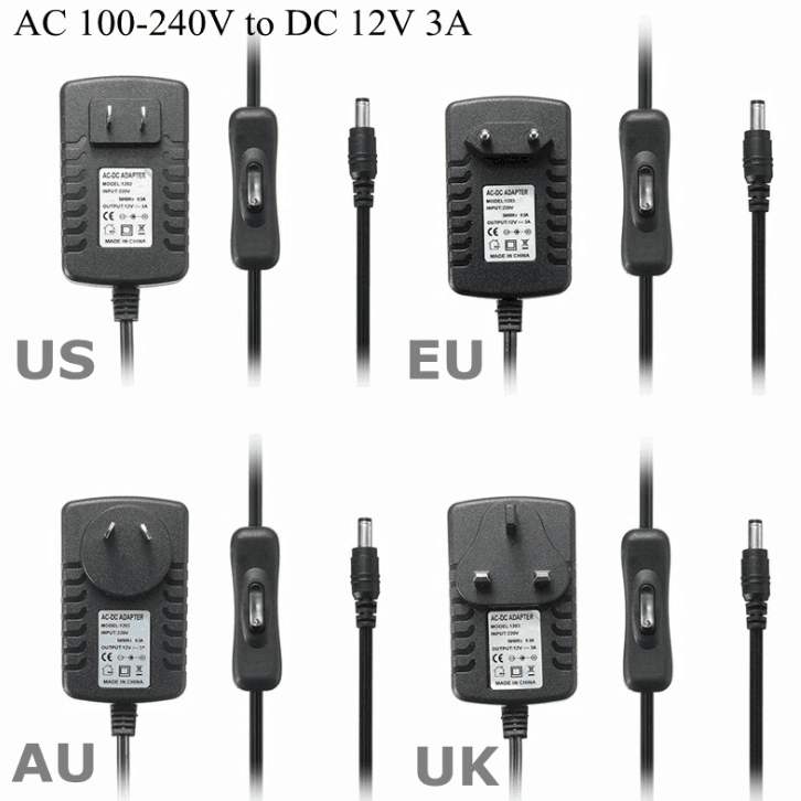 well-sold 100v~240v ac switching Power Supply Adapter with Inline on off Switch for 12V dc 1a 2a 12w 24w for 3528 Led Light