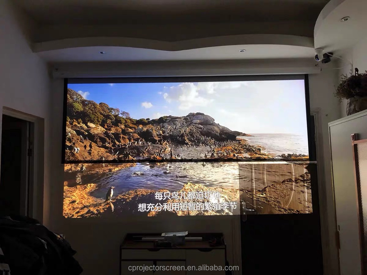 150 Inch Rolling Down electronic Pulling Up Remote Control Motorized Projection 4K Cinema Screen For Luxury Home Theater