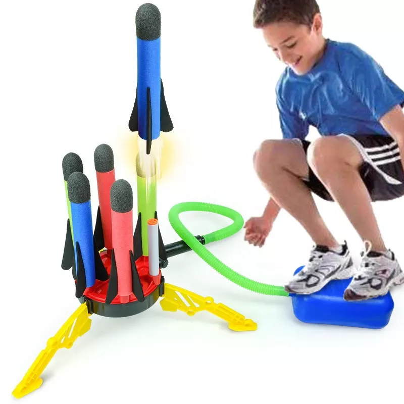 Hot Selling 6 Continuous Shot Launcher Light Foam Rockets Toys Stomp Rocket Launcher for Kids