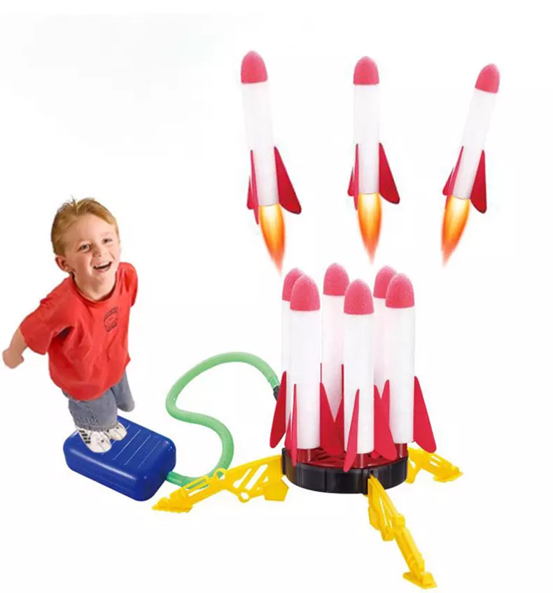 Hot Selling 6 Continuous Shot Launcher Light Foam Rockets Toys Stomp Rocket Launcher for Kids