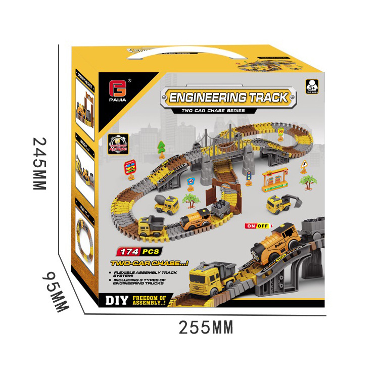 Electric 174Pcs Slot Car Race Rrack Sets Flexible Track Play set Plastic Dinosaur Track Toy With 4pcs Construction Car for Boys