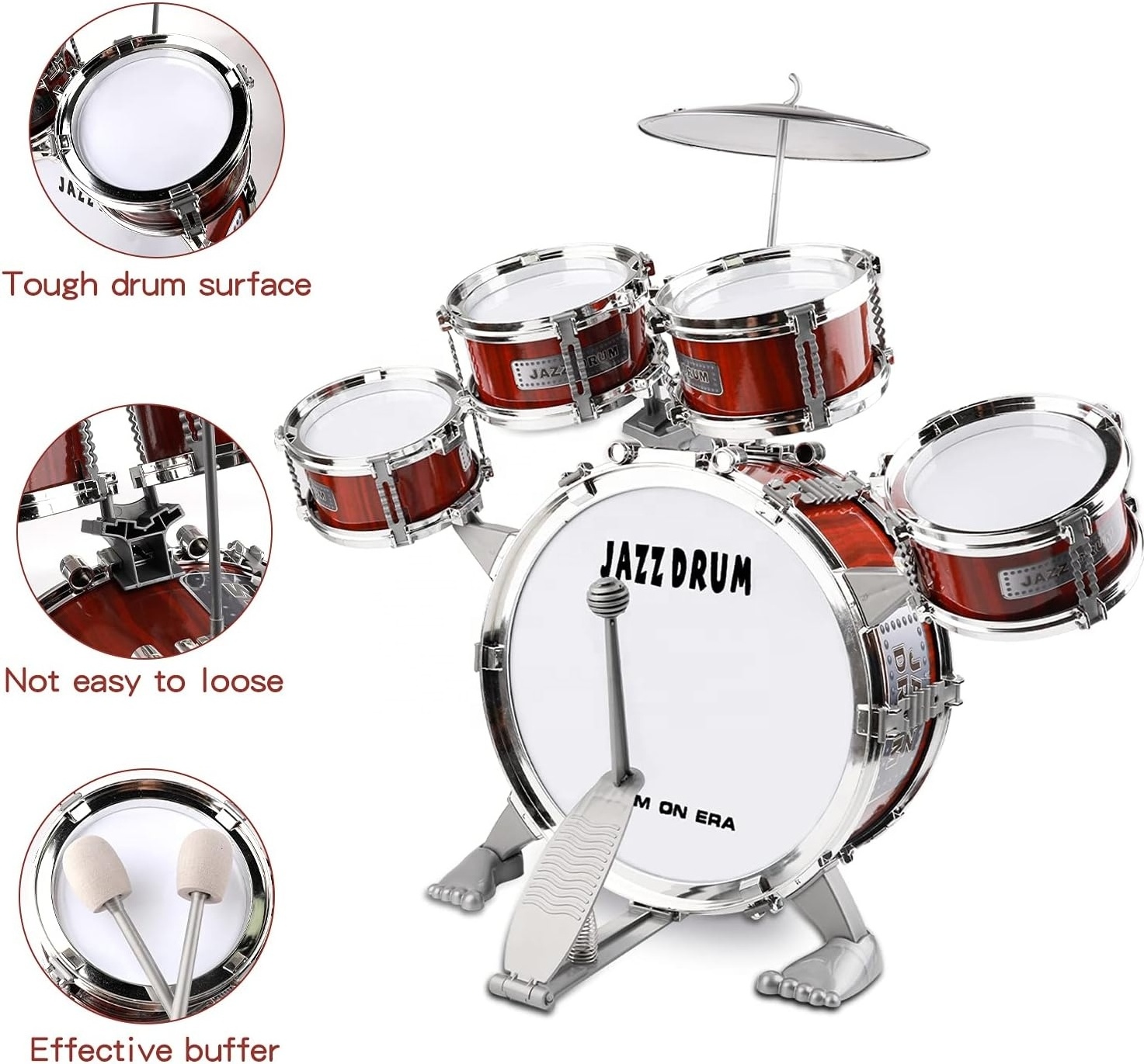 Toddle Drum Kit Kids Toy Jazz Drum Set 5 Drums with Stool Mini Band Rock Set Musical Instruments Toy Birthday Gift