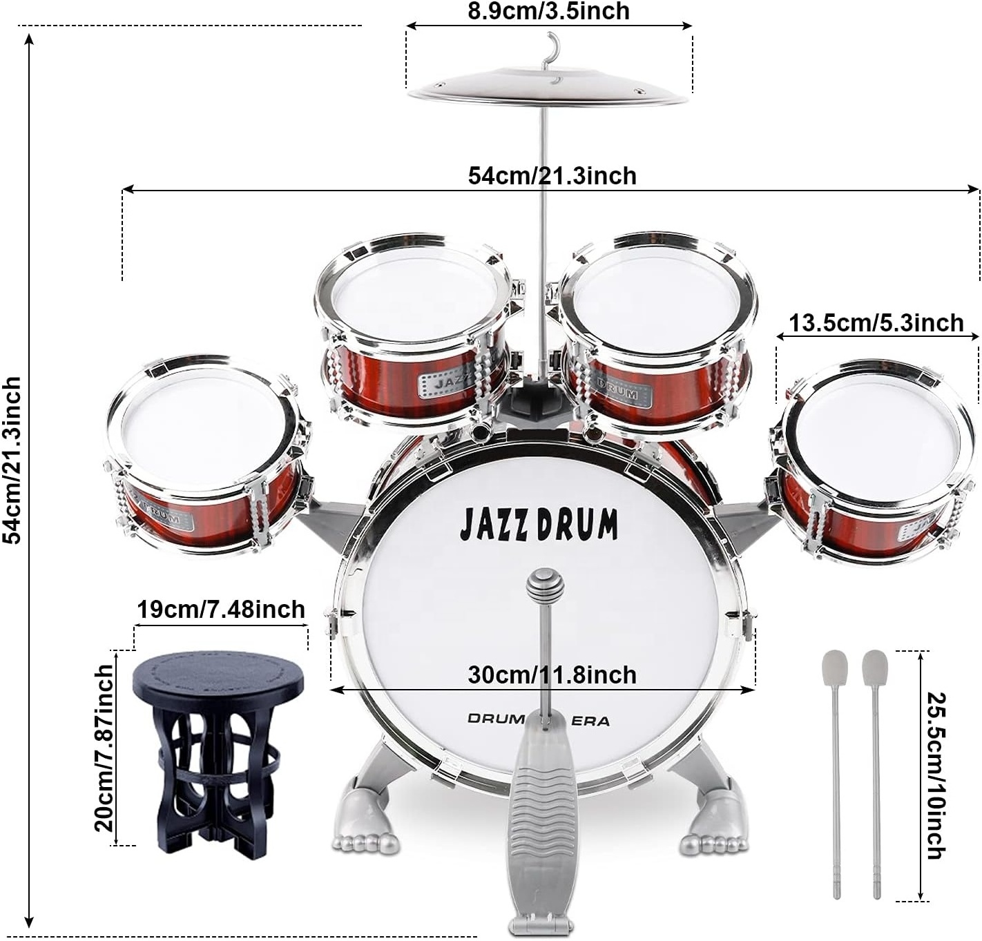 Toddle Drum Kit Kids Toy Jazz Drum Set 5 Drums with Stool Mini Band Rock Set Musical Instruments Toy Birthday Gift