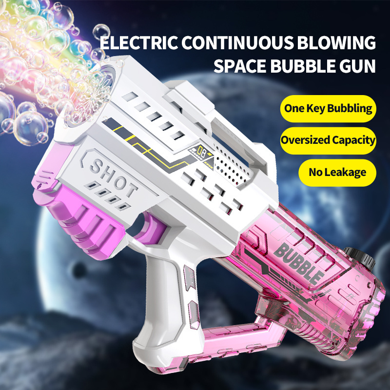 360 Rotating Crazy Electric Space Machine Bubble Gun Toys Rechargeable Battery Bubble Machine Blower With Light For Kids