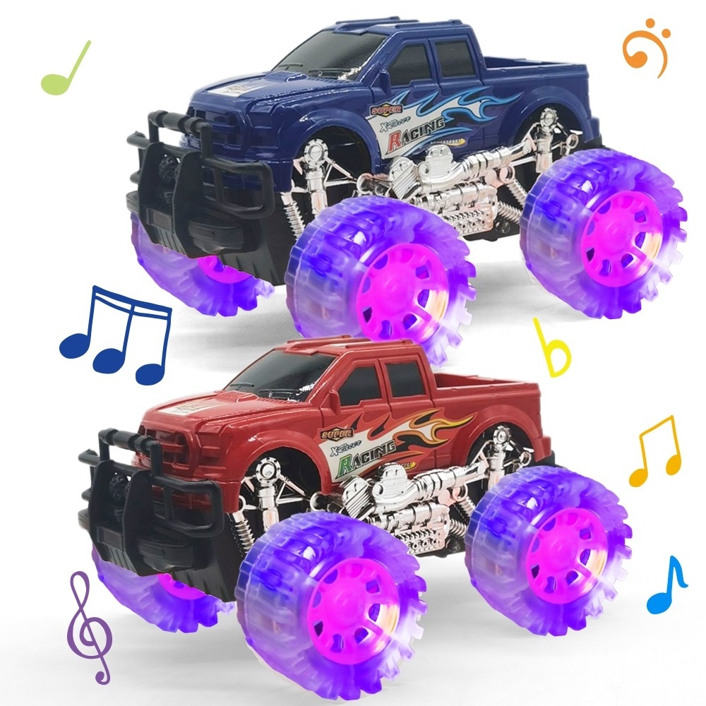 Customized 2 Pack Friction Toy Vehicles with Light Up Monster Truck Car Toy with Beautiful Flashing LED Tires