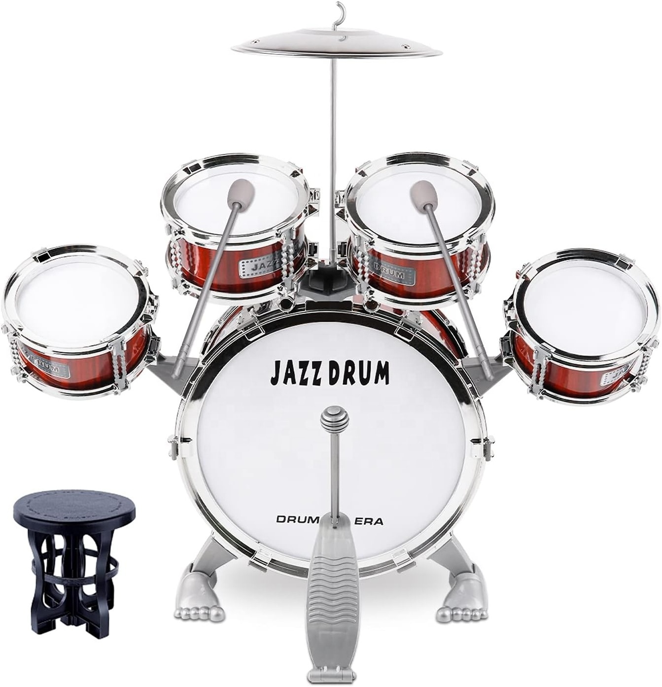 Toddle Drum Kit Kids Toy Jazz Drum Set 5 Drums with Stool Mini Band Rock Set Musical Instruments Toy Birthday Gift