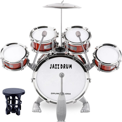 Toddle Drum Kit Kids Toy Jazz Drum Set 5 Drums with Stool Mini Band Rock Set Musical Instruments Toy Birthday Gift