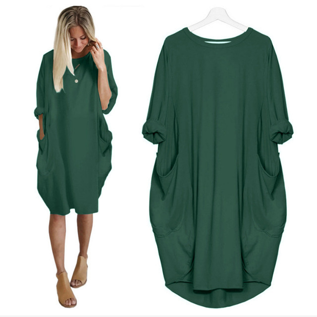 Women Casual Loose Dress with Pocket Ladies Fashion O Neck Long Tops Female T Shirt Dress Streetwear Plus Size 5XL 6XL Vestidos