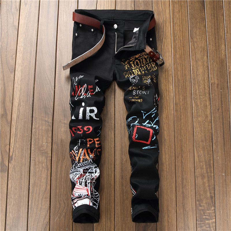 High Street Fashion Mens Jeans Night Club Black White Designer Brand Jeans Men Plus Size Punk Pants Hip Hop Denim Jeans