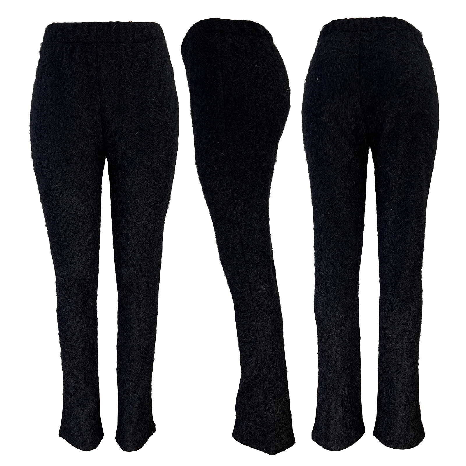 Fuzzy Knitted Flare Pants Fall Spring Women High Waist Slim Fashion Casual Boot Cut Trousers Velvet Streetwear Pants Trousers