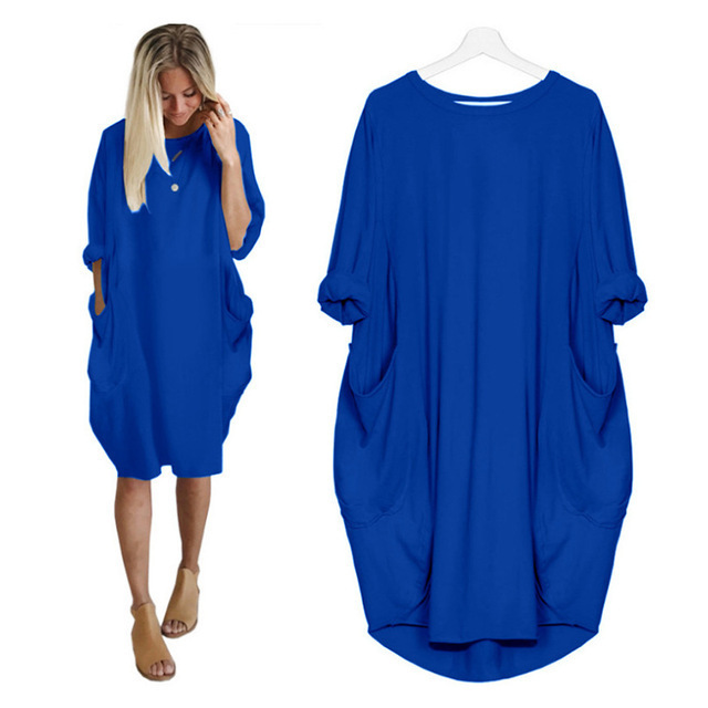 Women Casual Loose Dress with Pocket Ladies Fashion O Neck Long Tops Female T Shirt Dress Streetwear Plus Size 5XL 6XL Vestidos