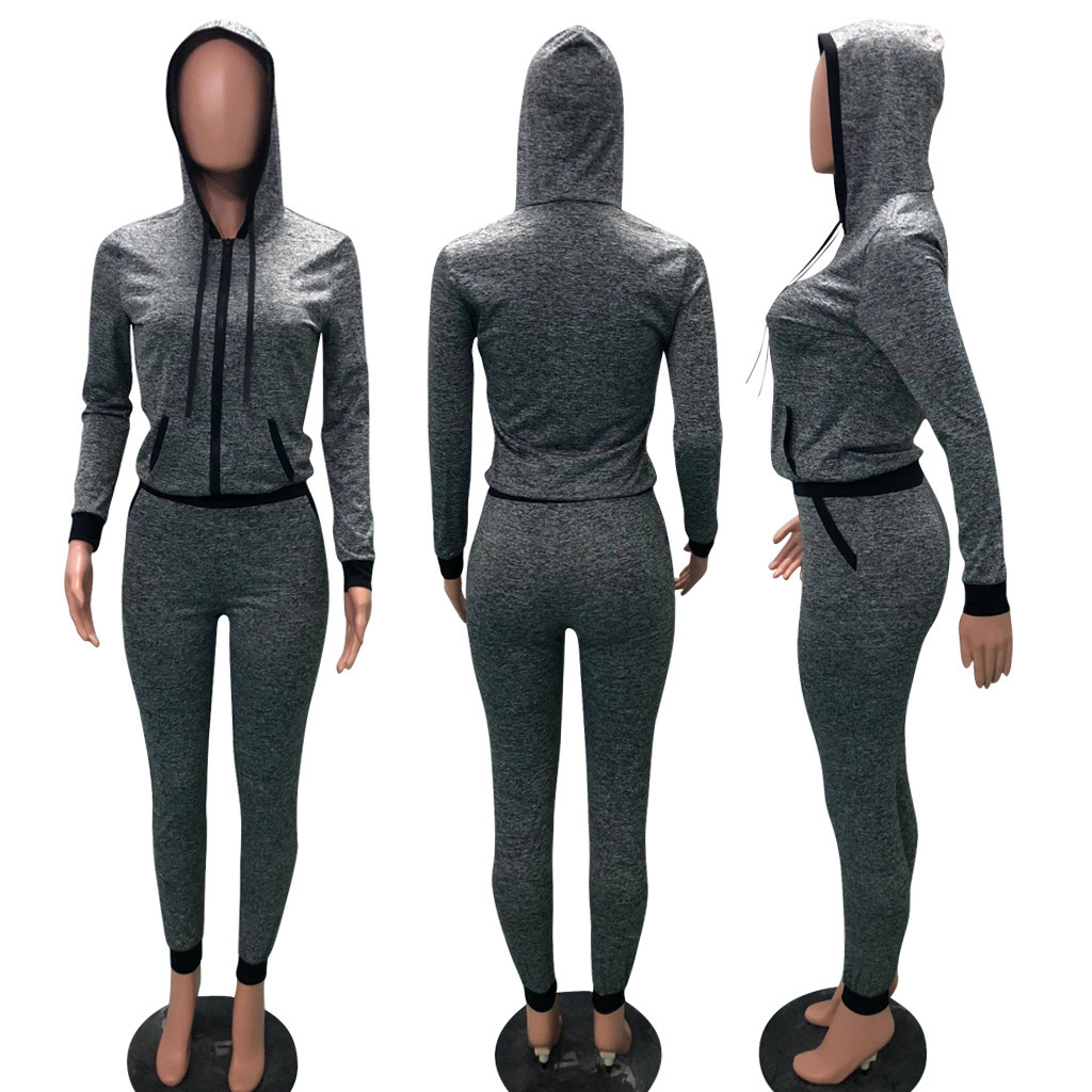 Jogging Sweat Suits Women 2 Piece Outfits Knitted Tracksuit Sets Zipper Hoodie Sweatshirt Sweatpants Ladies Sweatsuits