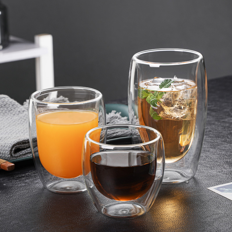 Custom Logo Heat Resistant High Borosilicate Double Wall Glass Coffee Cup With Glass Handle