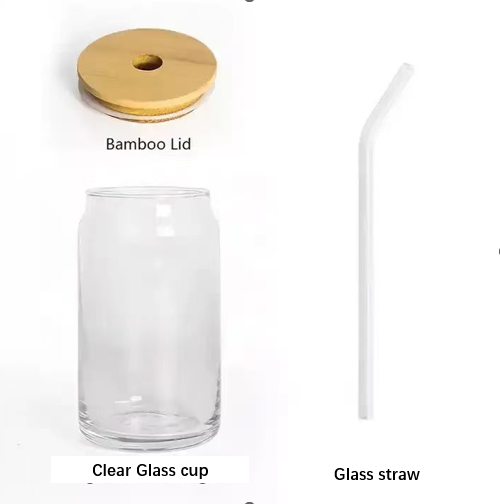 Online Best Seller 12oz 16oz Beer Can Shaped Borosilicate Glass Cup with Bamboo Lid and Glass Straw