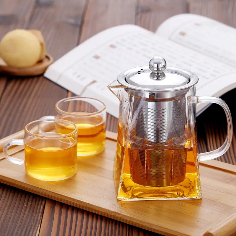 350ml 500ml 750ml 950ml Glass Teapot with Stainless Steel for Loose Leaf Tea High Borosilicate Glass Tea Kettle