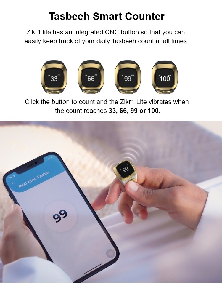 Muslim smart electronic zikr ring flex tasbeeh digital tasbih counter iqibla smart ring for phone APP tally counter