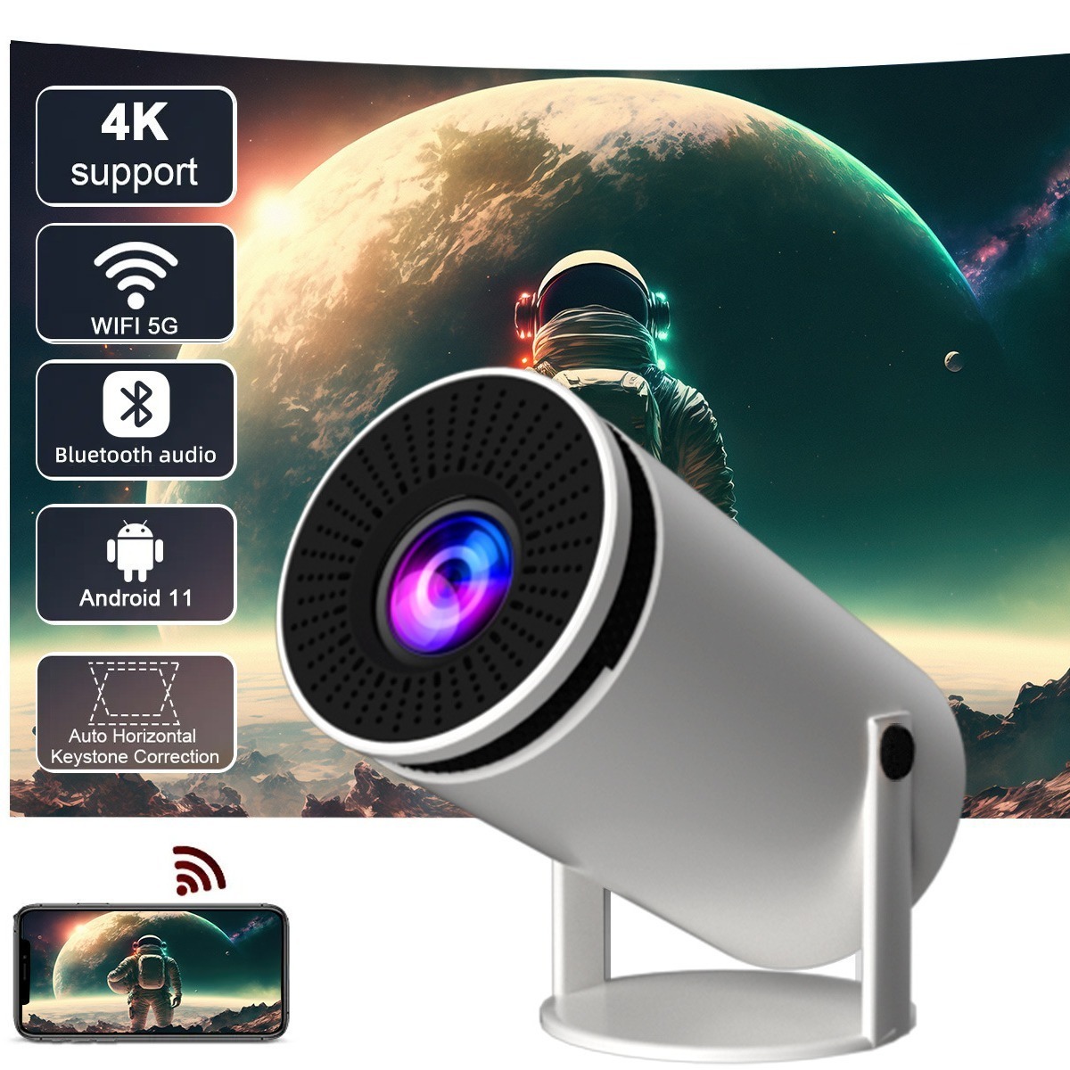 Hy300 Projetor 4K Android 10, Dual Wifi6, 120Ansi, 1280x720P, 1080P, Mini Projetor para Home Theater