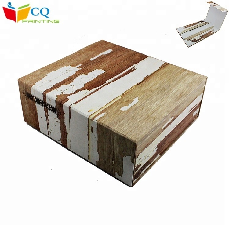 New custom wooden texture paper rigid cardboard magnetic folding packaging box for shoes