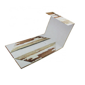 New custom wooden texture paper rigid cardboard magnetic folding packaging box for shoes