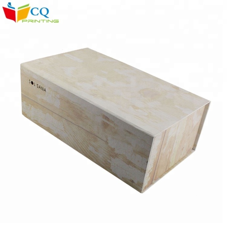 New custom wooden texture paper rigid cardboard magnetic folding packaging box for shoes