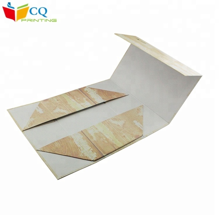 New custom wooden texture paper rigid cardboard magnetic folding packaging box for shoes