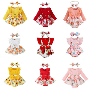 Summer Clothes Baby Girl Beach Dresses Casual Fashion Print Cute Bow Flower Princess Dress Newborn Clothing Set