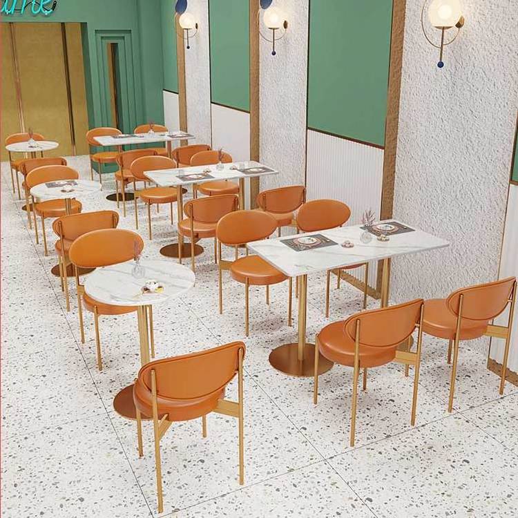 Latest Stylist Cafeteria Furniture Orange Commercial Seat Metal Iron Restaurant Table Chair