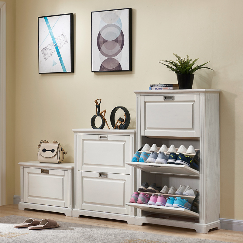 Luxury Large White Hallway Bench Hidden Flip Drawer Oak Wood Shoe Storage Cabinet