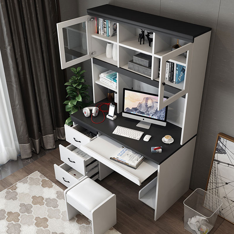 Integrated Compartments Home Office Tall Standing White Computer Desk With Shelves