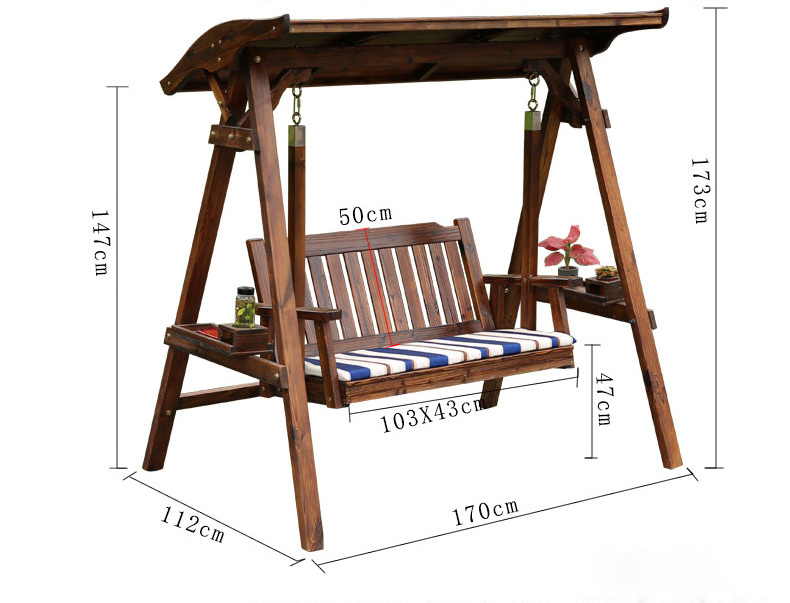 Leisure Outdoor Solid wood Backyard Garden Patio Swing Chair 2 seater Canopy Hanging Chair