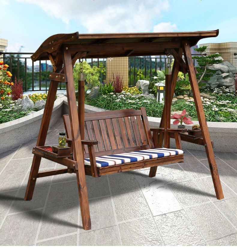 Leisure Outdoor Solid wood Backyard Garden Patio Swing Chair 2 seater Canopy Hanging Chair