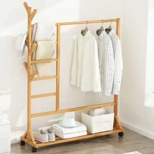 Freestanding 3-in-1 Entryway Bamboo Shoe Rack Coat Hanger Tree With Storage Shelf Organizer