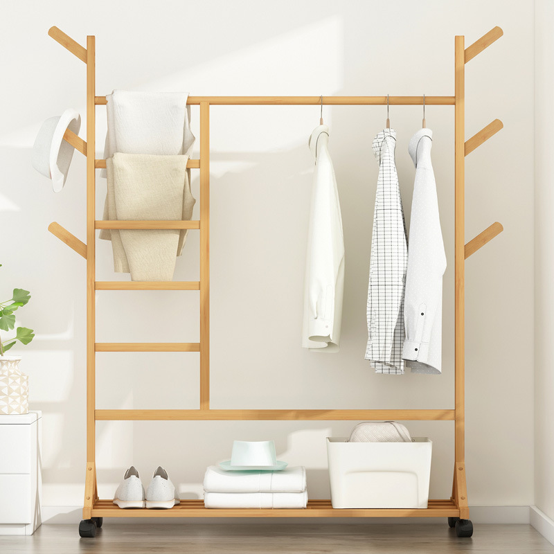 Freestanding 3-in-1 Entryway Bamboo Shoe Rack Coat Hanger Tree With Storage Shelf Organizer