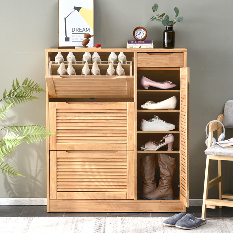 Ultra-thin Large Capacity Luxury Slim Rotating Entrance Oak Wood Storage Organizer Shoe Cabinet