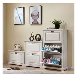 Contemporary Large Size Espresso Hallway Bench Hidden Flip Drawer Shoe Storage Cabinet