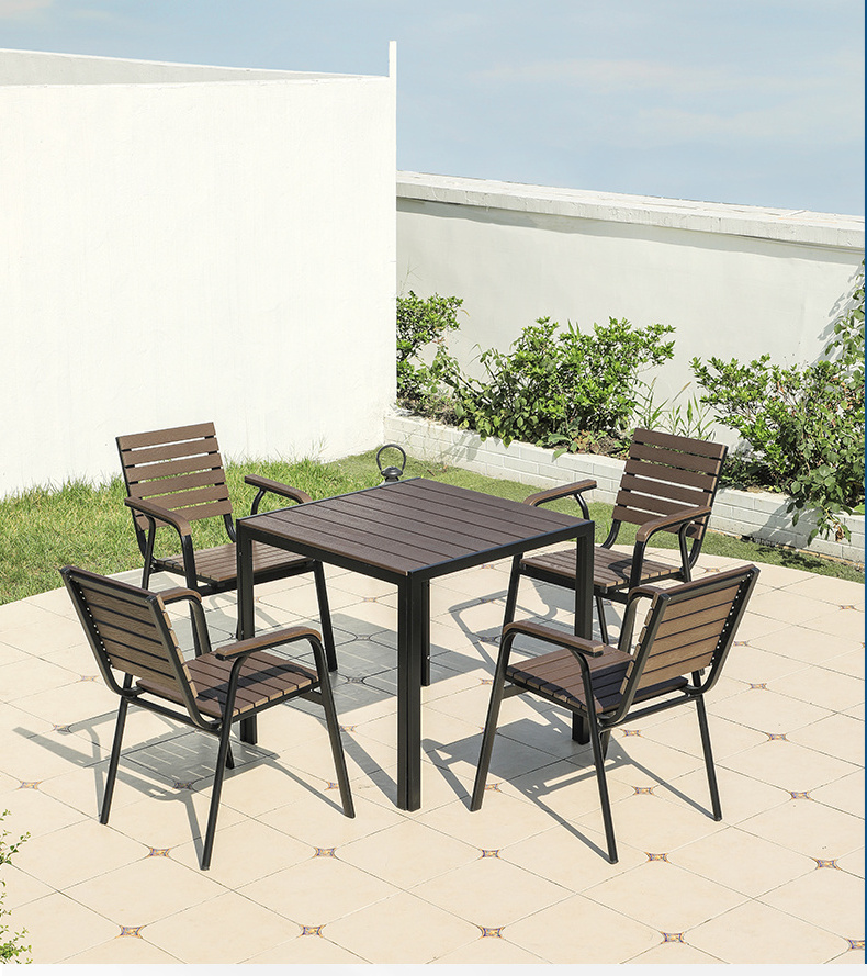 Leisure Garden Outdoor Restaurant Polyester Wood Dining Cafe Table And Chairs Set