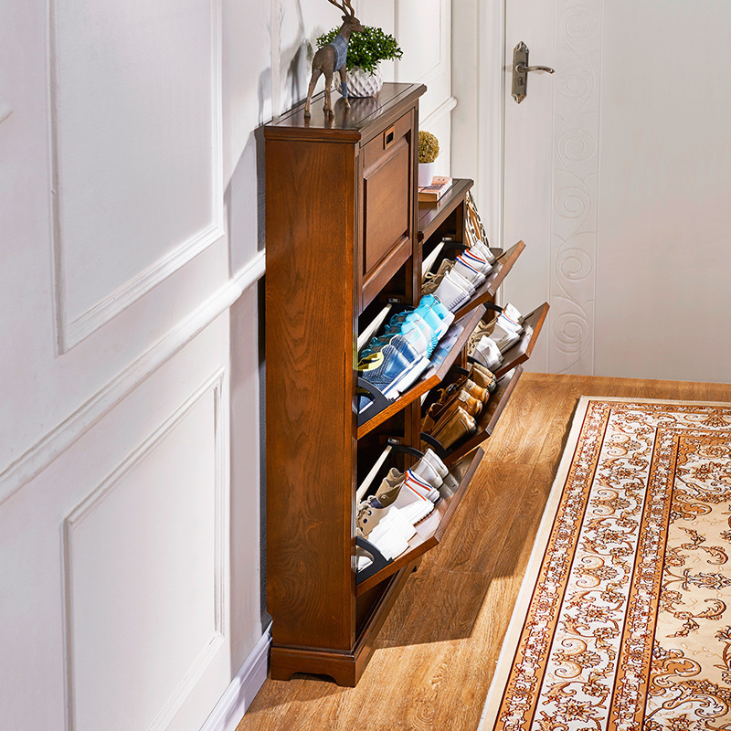 Luxury Large White Hallway Bench Hidden Flip Drawer Oak Wood Shoe Storage Cabinet