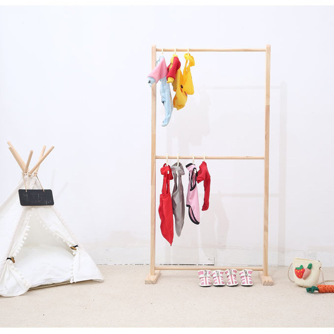 Eco-friendly Wooden BJD Doll Kindergarten Baby Coat Storage Stand Kids Clothing Rack