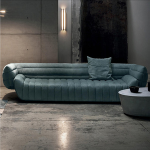 Italian design luxury living room furniture fancy nubuck coach suede blue baxter banana shaped sofa