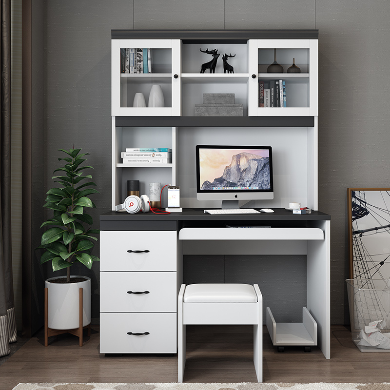 Integrated Compartments Home Office Tall Standing White Computer Desk With Shelves