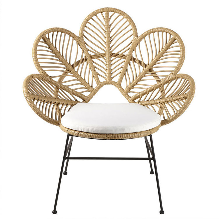 Indonesia Furniture Metal Frame Indoor Wicker Chaise Synthetic Rattan Flower Peacock Chair With Cushion