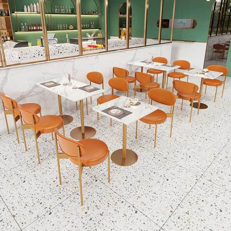 Latest Stylist Cafeteria Furniture Orange Commercial Seat Metal Iron Restaurant Table Chair