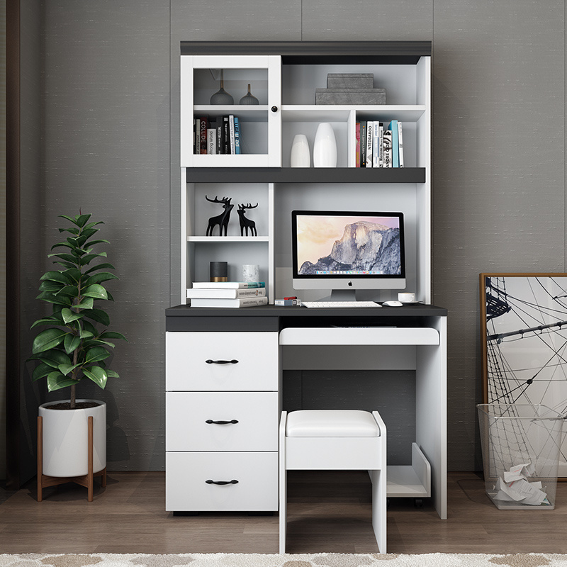 Integrated Compartments Home Office Tall Standing White Computer Desk With Shelves