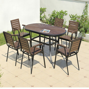 Leisure Garden Outdoor Restaurant Polyester Wood Dining Cafe Table And Chairs Set