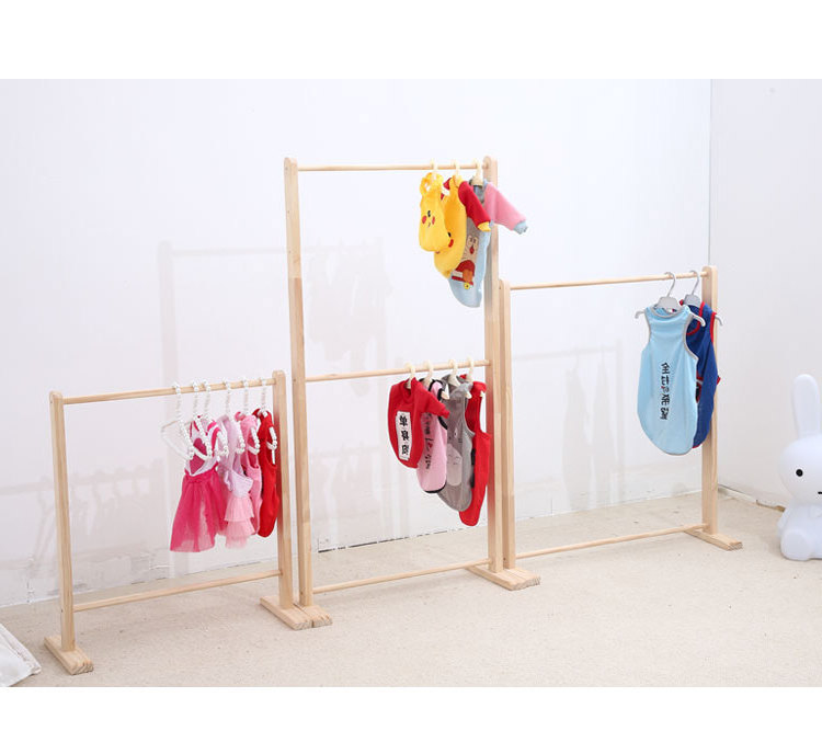 Eco-friendly Wooden BJD Doll Kindergarten Baby Coat Storage Stand Kids Clothing Rack