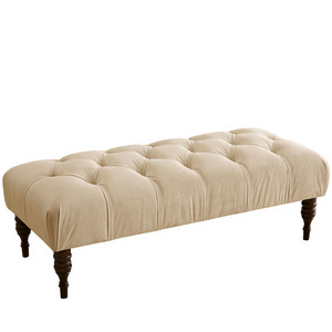 Midcentury Modern Entryway Shoe Footstool Upholstered Velvet Tufted Long Bench For bed