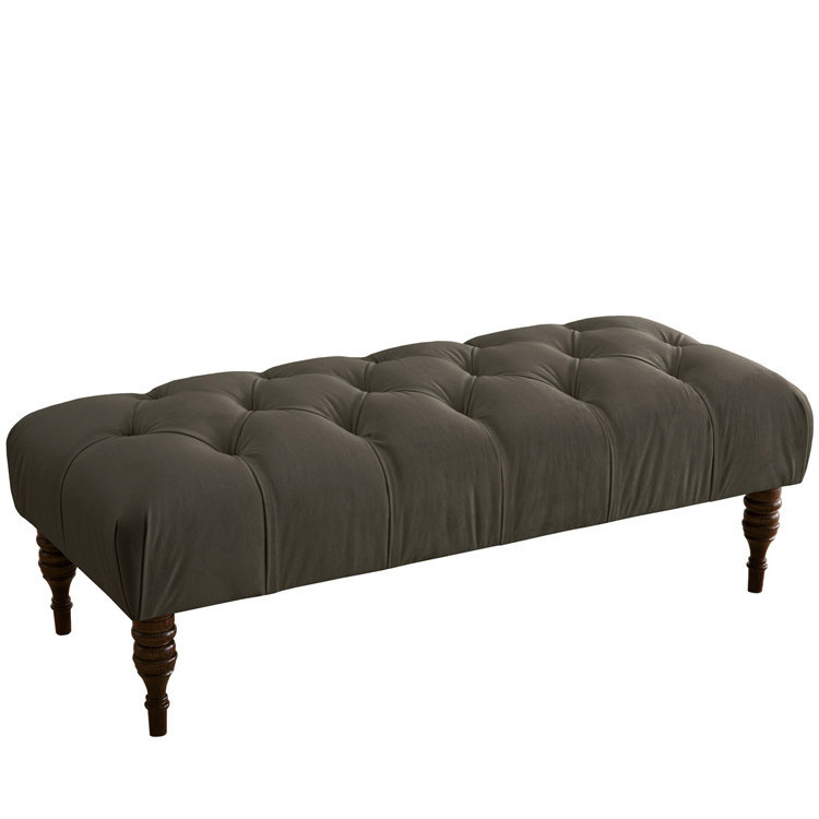 Midcentury Modern Entryway Shoe Footstool Upholstered Velvet Tufted Long Bench For bed