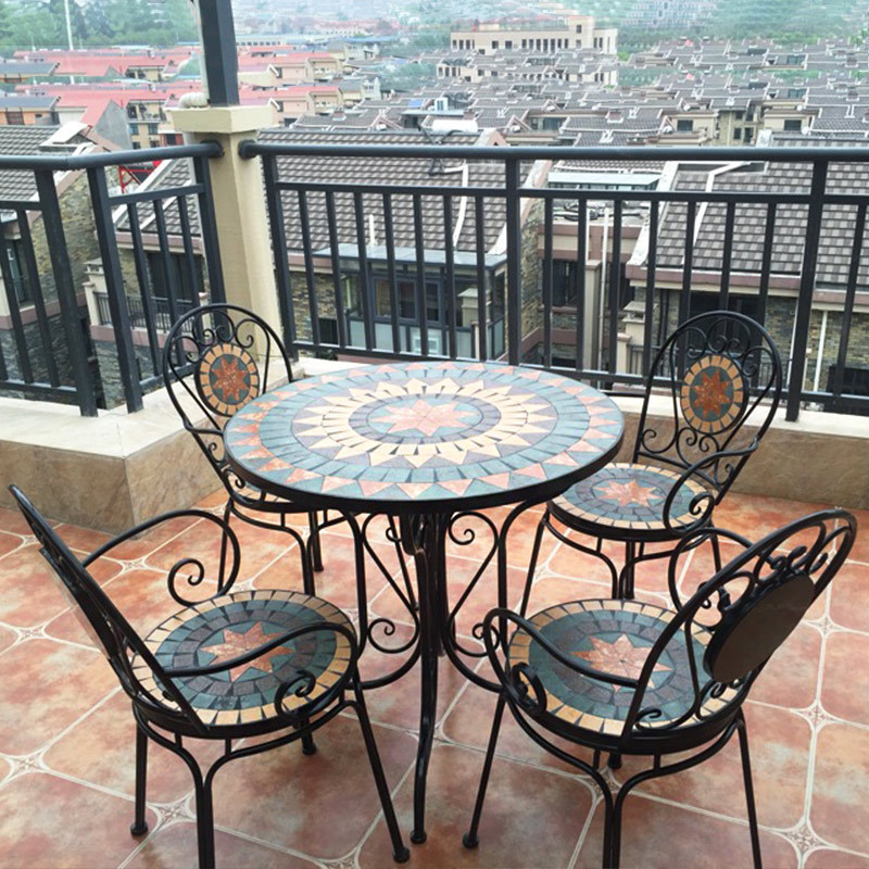 Antique Boho Restaurant Exterior Patio Garden Furniture Ceramic Tile Table Chairs For 4