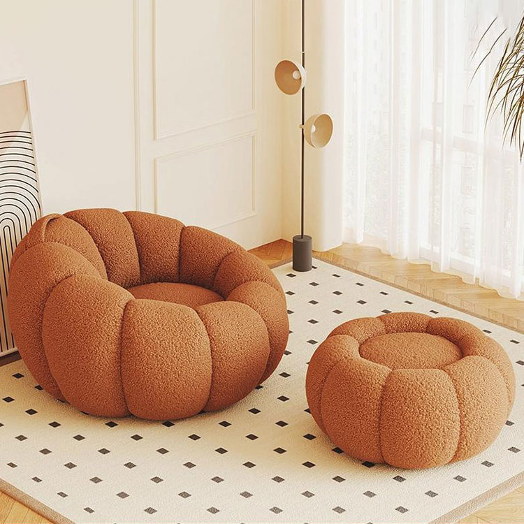 Lamb cashmere Pumpkin lazy sofa person sofa tatami balcony bedroom single sofa chair with Footstool