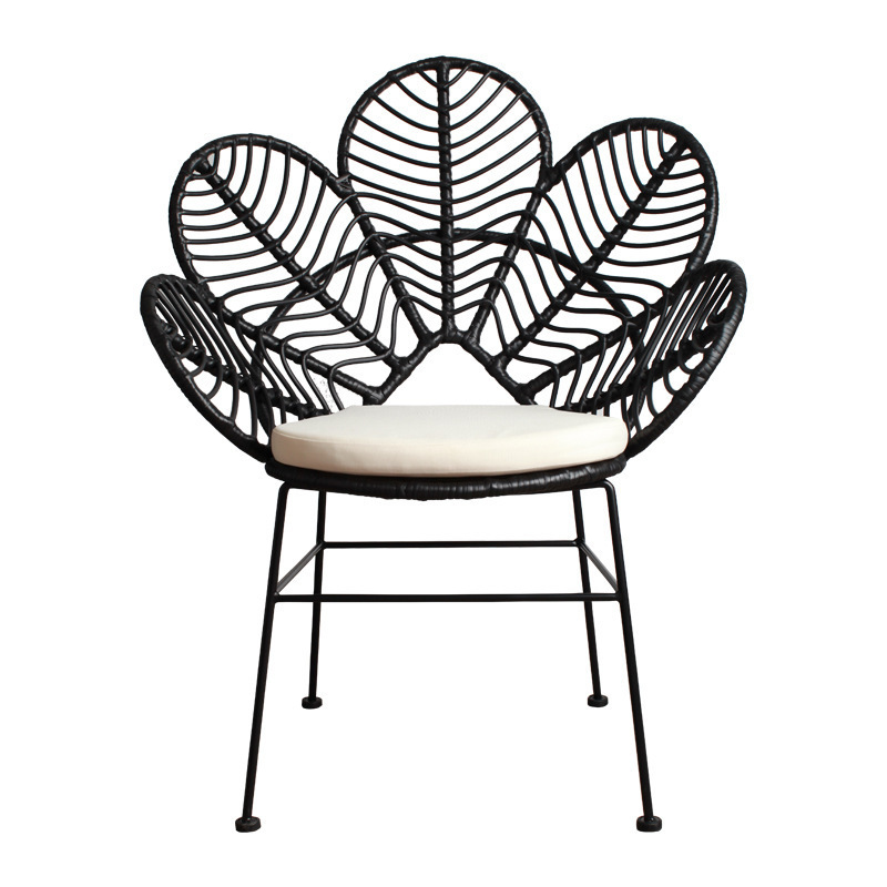 Indonesia Furniture Metal Frame Indoor Wicker Chaise Synthetic Rattan Flower Peacock Chair With Cushion